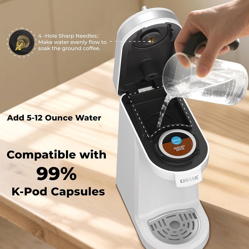 CHULUX Mini Coffee Maker for K Capsule, Single Serve Coffee Maker for One Cup Americano, Lightweight Pod Coffee Machine, Pearl White - Image 3